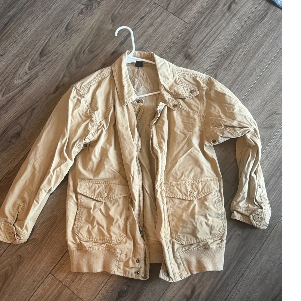 Gap Kids XL 12 Tan Beige Full Zip Utility Bomber Jacket Military Cargo Cotton